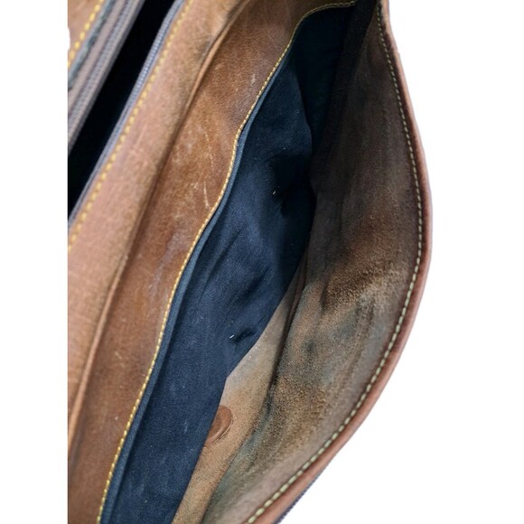 Eddie Bauer Brown Leather Shoulder Strap Messenger Bag Laptop Briefcase 14"x16" - Picture 6 of 10